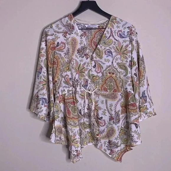 Zara | Printed Top with Drawstring Size XS - Picture 3 of 8
